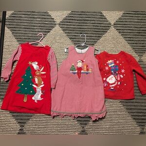 4T toddler girl Festive Red and Pink Holiday Dresses and Sweater bundle